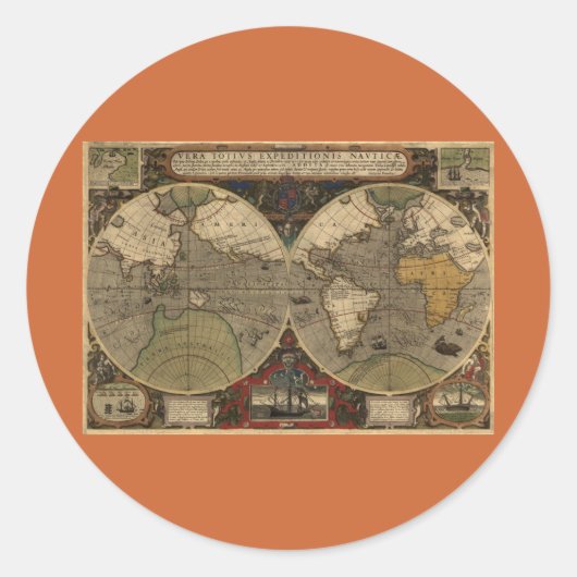 1595年ヴィンテージ世界地図ジョドクス・ホンディウス ラウンドシール (正面)