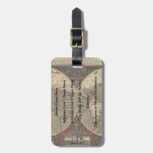 1595年ヴィンテージ世界地図ジョドクス・ホンディウス ラゲッジタグ (正面縦)