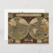 1595年ヴィンテージ世界地図（Jodocus Hondius著） 招待状 (正面/裏面)