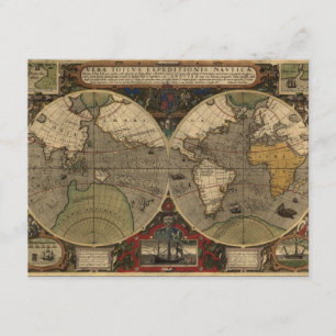 1595年ヴィンテージ世界地図(Jodocus Hondius著) 招待状
