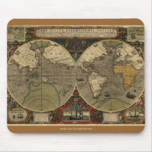 「1595 Hondius World Map」ヴィンテージ・アート・マウス・パッド マウスパッド