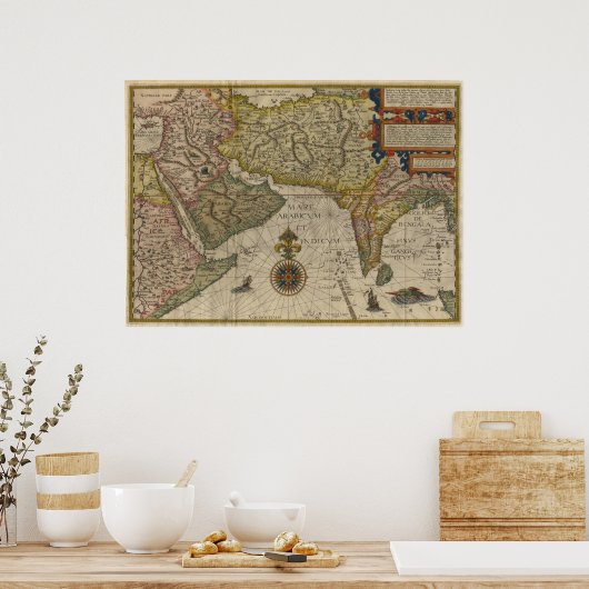 1596南アジアの地図 ポスター (キッチン)