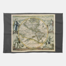 1596年アメリカ図、新大陸の地図 キッチンタオル