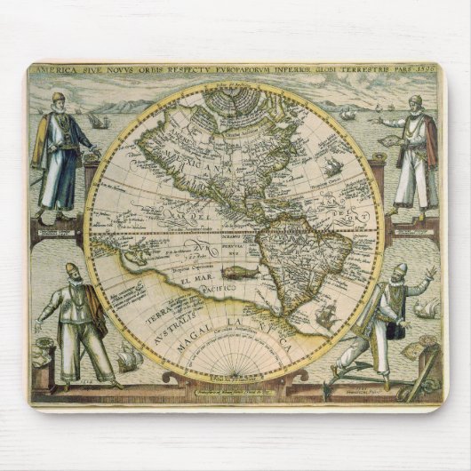 1596年アメリカ図、新大陸の地図 マウスパッド (正面)