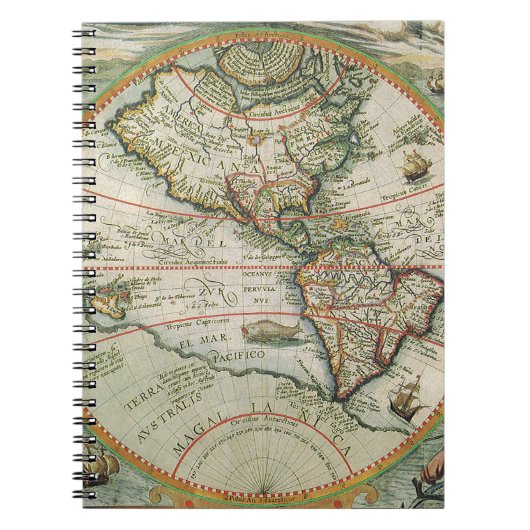 1597年製のアメリカ大陸の古風な世界地図 ノートブック (正面)