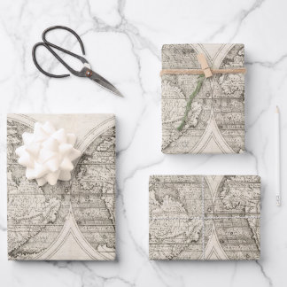 1598ヴィンテージ世界地図ラテン文字図 ラッピングペーパーシート