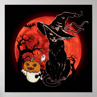15 レトロ ハロウィン ホラー 黒猫 魔女 コスチューム ポスター