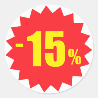 15%販売の割引ステッカー、白および赤 ラウンドシール