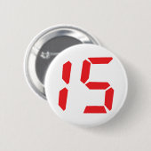 15 15の赤の目覚し時計のデジタル数 缶バッジ (正面&裏面)