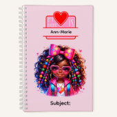 15 African American Girl Writing Supplies Students ノートブック (正面)