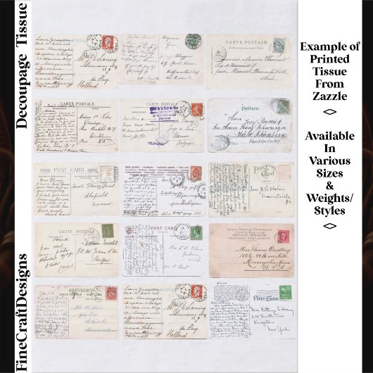 15 Authentic Vintage Postcard Backs ET2 Decoupage 薄葉紙