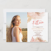 15 Boho Pink写真15th誕生日パーティー 招待状 (正面)