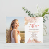 15 Boho Pink写真15th誕生日パーティー 招待状 (スタンド正面)