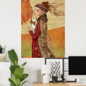 *~* 15 FD2 Dog Fall Whimsical Girl Autumn Retro ポスター (ホームオフィス)