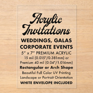 15 Mil長方形アクリル澄ん招待状 アクリル招待状