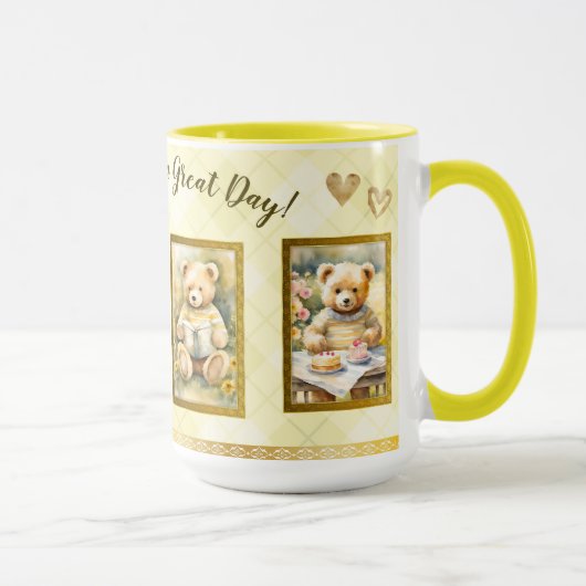15 ozかわいいテディベアイエローデー素晴らしおもしろいハッピー マグカップ (右)