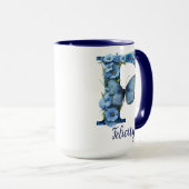 15 ozフローラブルーモノグラムのコーヒーマグ マグカップ (正面右)