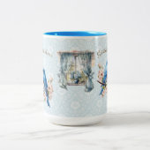 15 oz神は私たちのホームブルーバードダマスクを祝福 ツートーンマグカップ (中央)