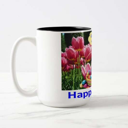 15 oz 2トーンマグ。ハッピーイースターアルパカ ツートーンマグカップ (左)