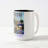 15 oz 2トーンマグ。ハッピーハヌカー。ライオン ツートーンマグカップ (正面右)