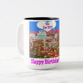 15 oz 2トーンマグ。ハッピーバースデープリンセス。赤 ツートーンマグカップ (正面左)