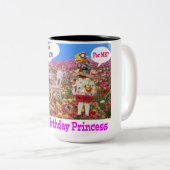 15 oz 2トーンマグ。ハッピーバースデープリンセス。赤 ツートーンマグカップ (正面右)