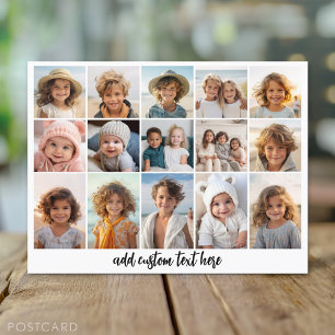 15 Photo Collage Grid – スクリプト文字-白黒 ポストカード