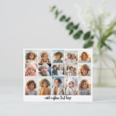 15 Photo Collage Grid – スクリプト文字-白黒 ポストカード (スタンド正面)