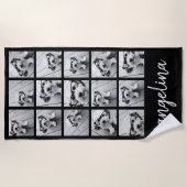 15 Photo Collage with script name -白黒 ビーチタオル (正面)