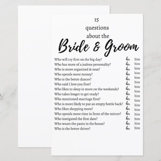 15 Questions About the Bride & Groom Wedding Game  (正面/裏面)