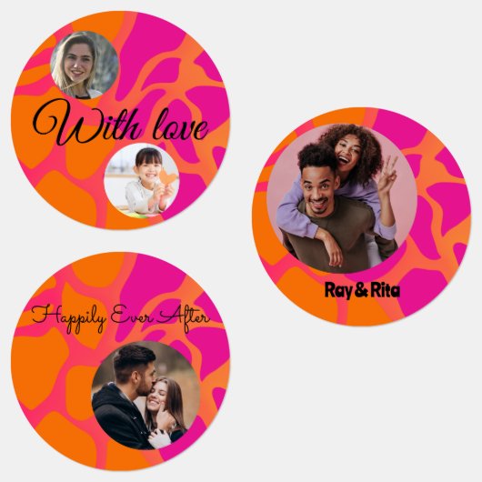 15-set Photo Orange and Hot Pink Gradient Assorted ラベル (グループ)