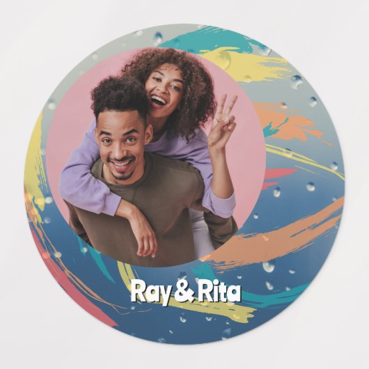 15-set Teal, Orange, Yellow & Coral Brushstrokes ラベル (デザイン2)