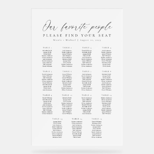 15 Tables Favorite People Acrylic Seating Chart アクリルサイン (正面)