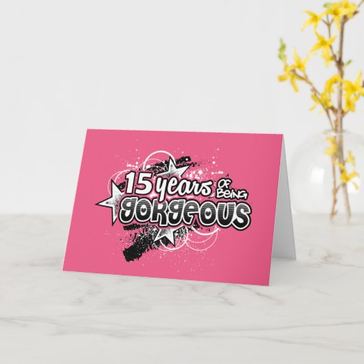 15 Years Of Being Gorgeous (15th Birthday) カード (黄色い花)