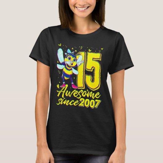 15 Years Old Dabbing Bee 15th Birthday Kids Girls  Tシャツ (正面)