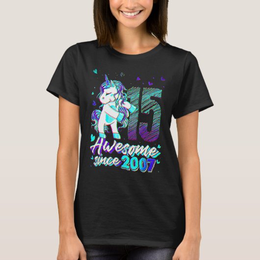 15 Years Old  Unicorn Flossing 15th Birthday Unico Tシャツ (正面)