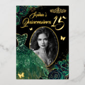 15thエメラルドグリーン金ゴールドフォトキンセアニェラフォイルInv 箔招待状 (正面)