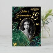 15thエメラルドグリーン金ゴールドフォトキンセアニェラフォイルInv 箔招待状 (立ち正面)