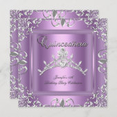 15thキンセアニェラバースデーパーティーシルバー薄紫ティアラ 招待状 (正面/裏面)