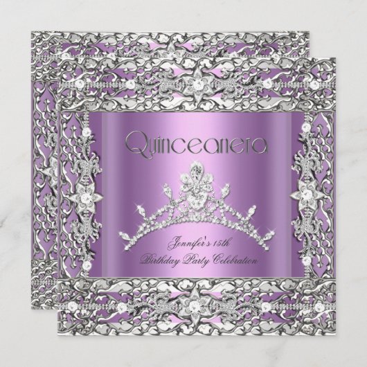 15thキンセアニェラバースデーパーティー薄紫ティアラ 招待状 (正面/裏面)