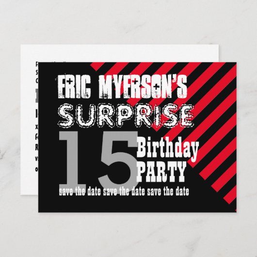 15thサプライズ10代の誕生日日付を保存A06 案内ポストカード (正面/裏面)