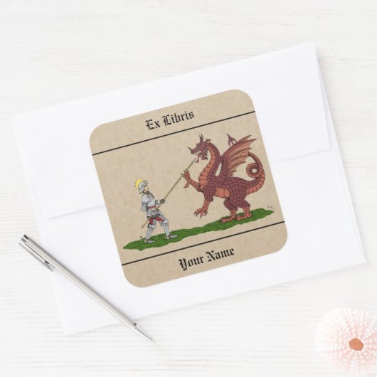 15thセンチュリーセントジョージとドラゴン蔵書票 スクエアシール (封筒)