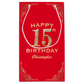 15thバースデーパーティードレッドと金ゴールドグリッターフレーム スモールペーパーバッグ (裏面)