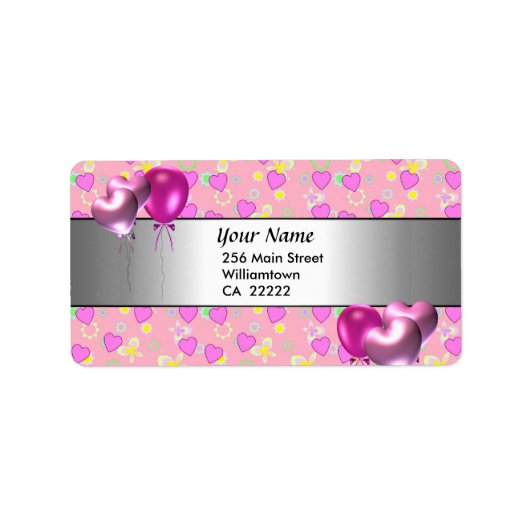 15thバースデーパーティーピンクハート住所 シール (正面)