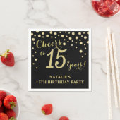 15thバースデーパーティーブラック&金ゴールドダイヤモンドナプキンス スタンダードカクテルナプキン (インサイチュ)