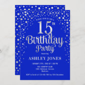 15thバースデーパーティー – 王室のブルー&シルバー 招待状 (正面/裏面)