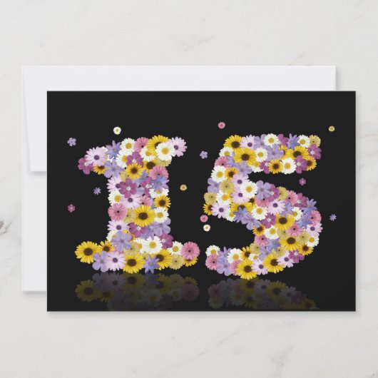 15thバースデーパーティー、花の文字 招待状 (正面)