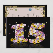 15thバースデーパーティー、花の文字 招待状 (正面/裏面)