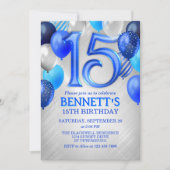 15thボーイ10代のブルー誕生日招待状 招待状 (正面)