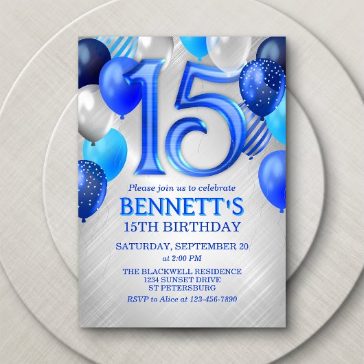 15thボーイ10代のブルー誕生日招待状 招待状
